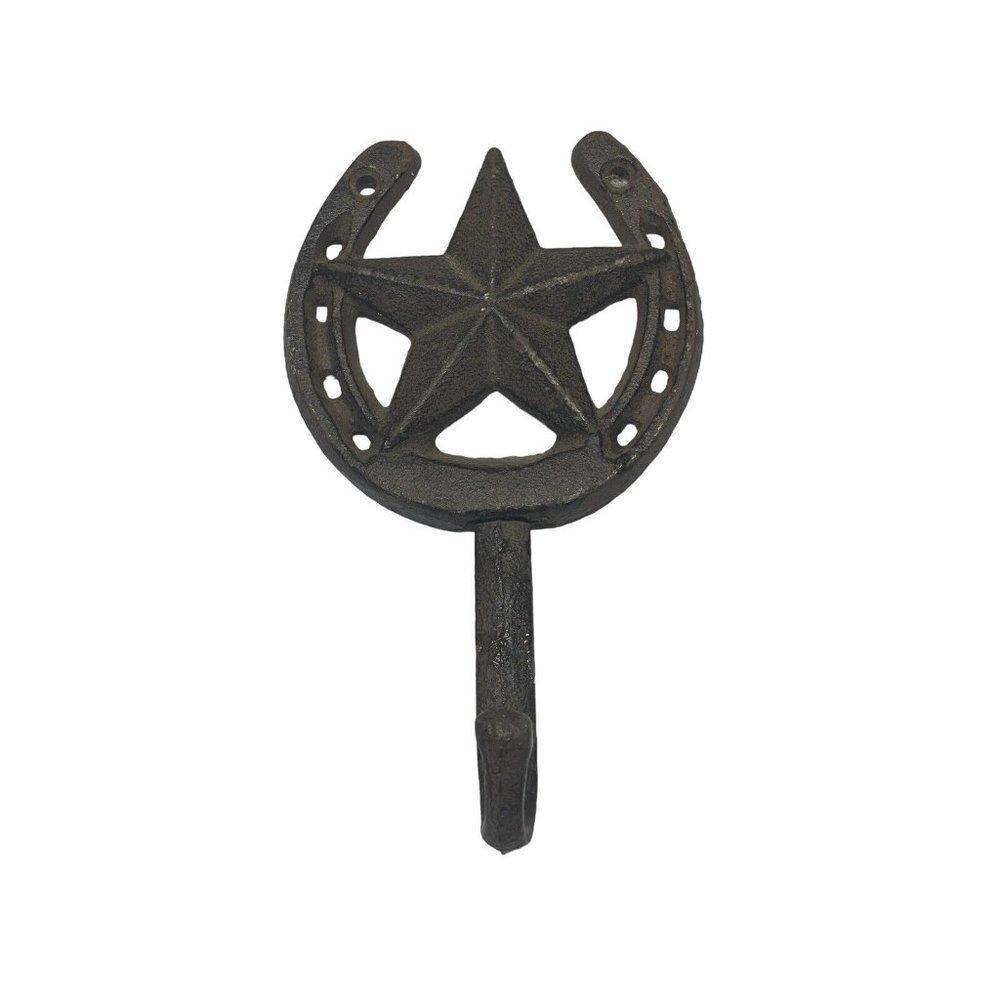 Rustic Cast Iron Horseshoe Star Wall Hook Western Home Accent